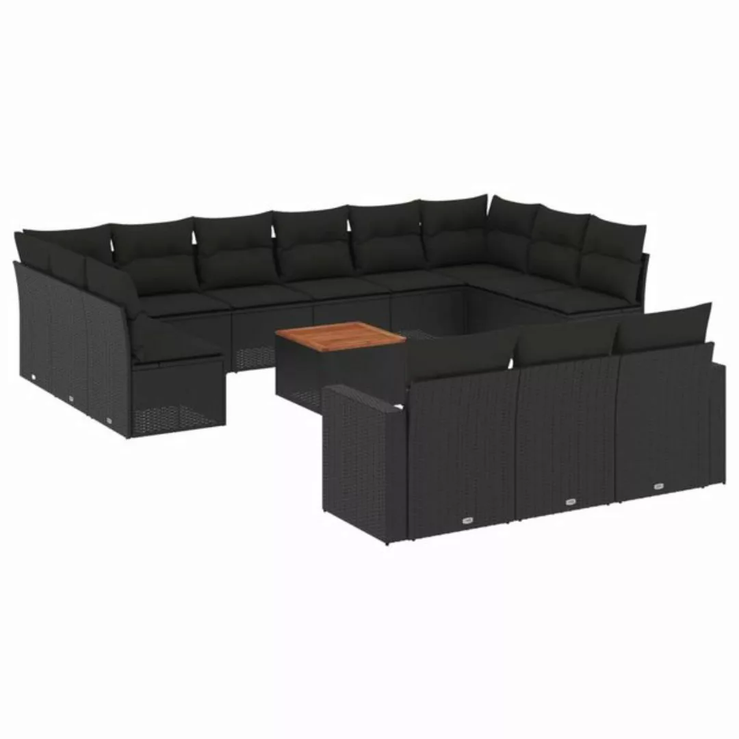 vidaXL Loungesofa 14-tlg. Garten-Sofagarnitur mit Kissen Schwarz Poly Ratta günstig online kaufen