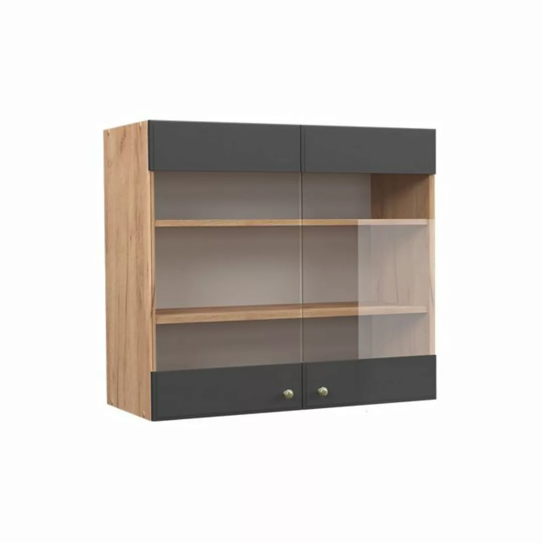 Vicco Glashängeschrank Fame-Line, Anthrazit-Gold/Goldkraft Eiche, 80 cm günstig online kaufen