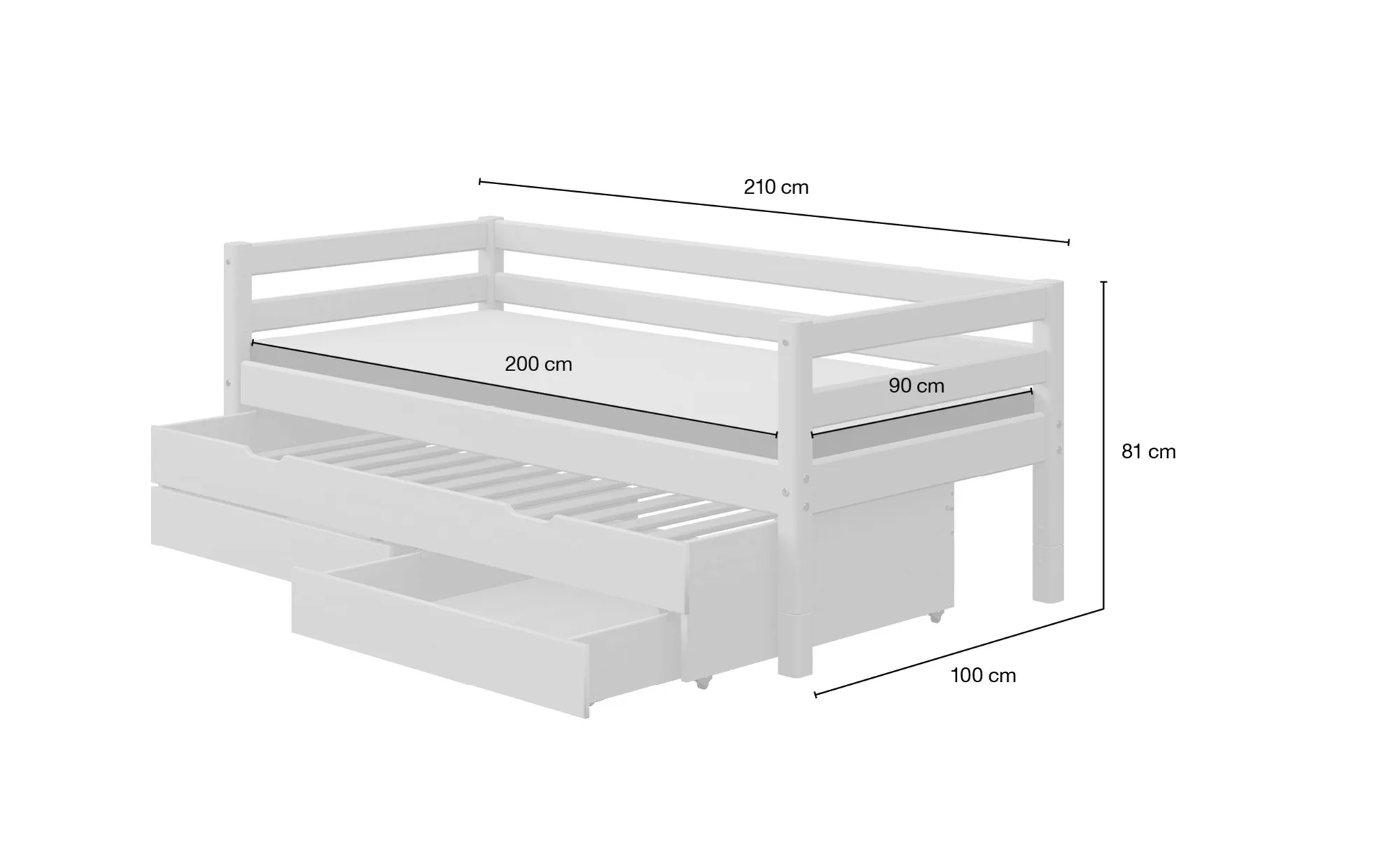 FLEXA Bett mit Ausziehbett und Schubladen  Flexa Classic ¦ grau ¦ Maße (cm) günstig online kaufen