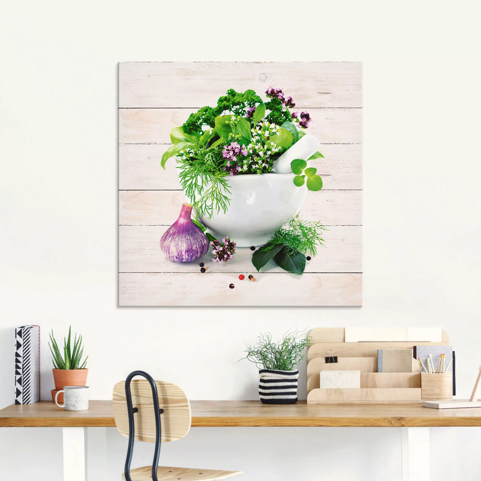 Artland Glasbild "Heilkräuter auf weißem Hintergrund Küche", Arrangements, günstig online kaufen