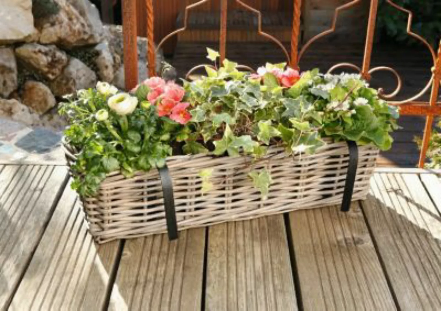 HOME Living Balkon-Pflanzer Rattan Blumenkästen grau günstig online kaufen