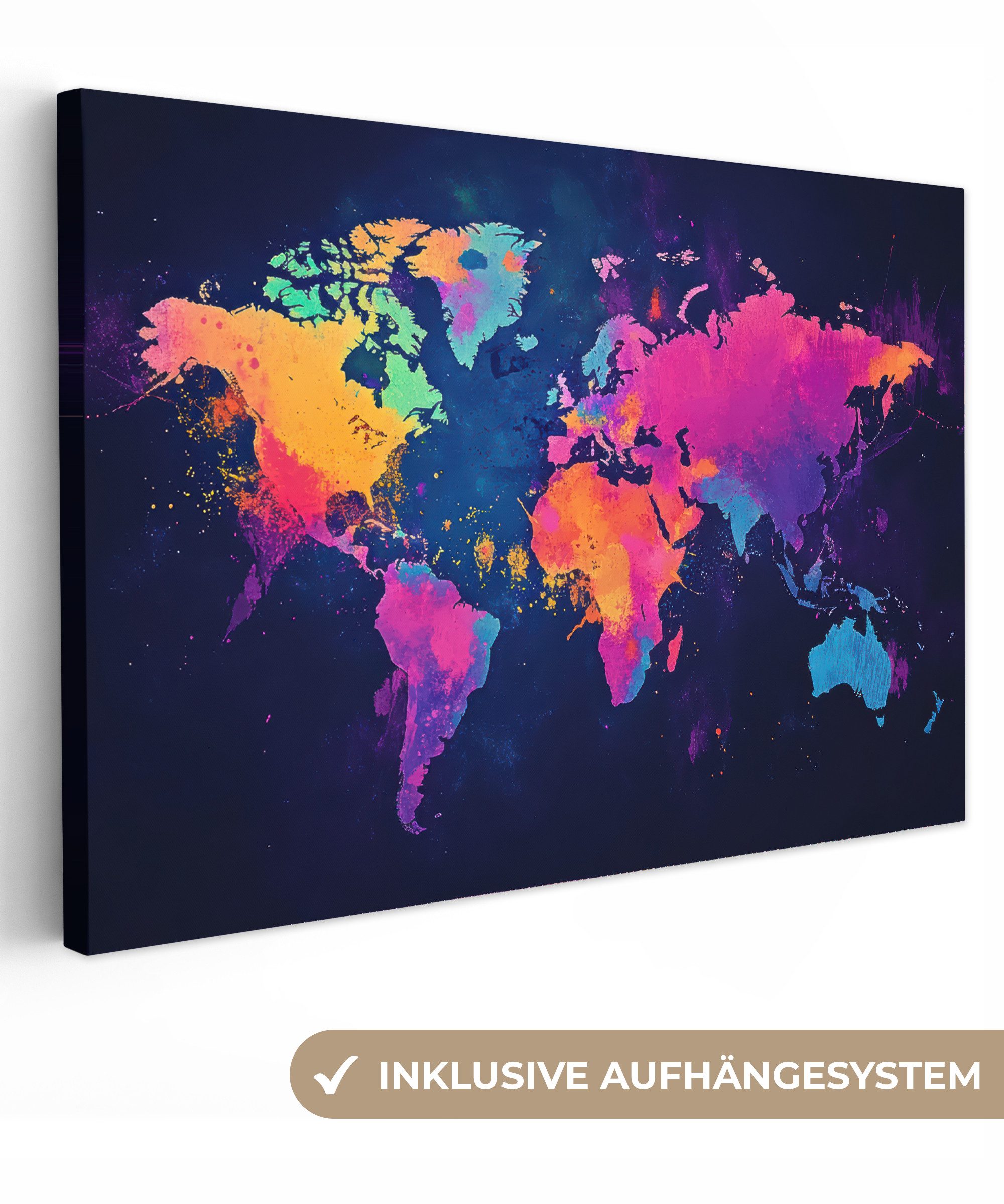 OneMillionCanvasses® Leinwandbild Weltkarte - Bunt - günstig online kaufen