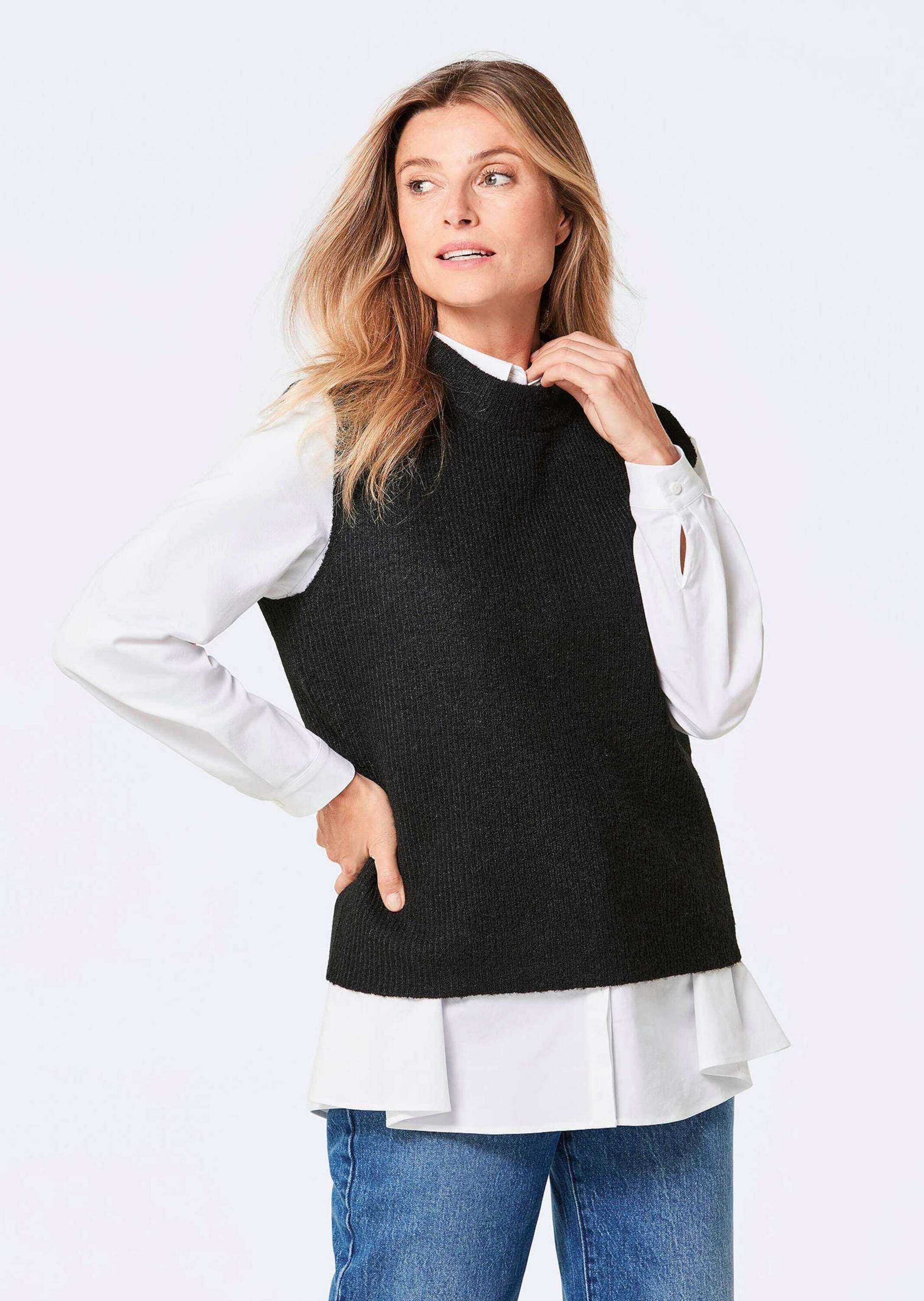 GOLDNER Strickpullover Rippstrick Pullunder mit Stehkragen günstig online kaufen