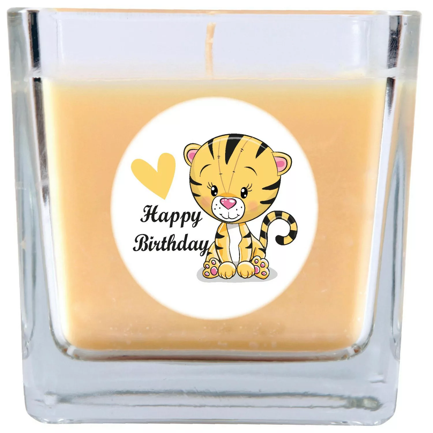 HS Candle Duftkerze & Glas Happy Birthday Viereck Vanille Tiger günstig online kaufen