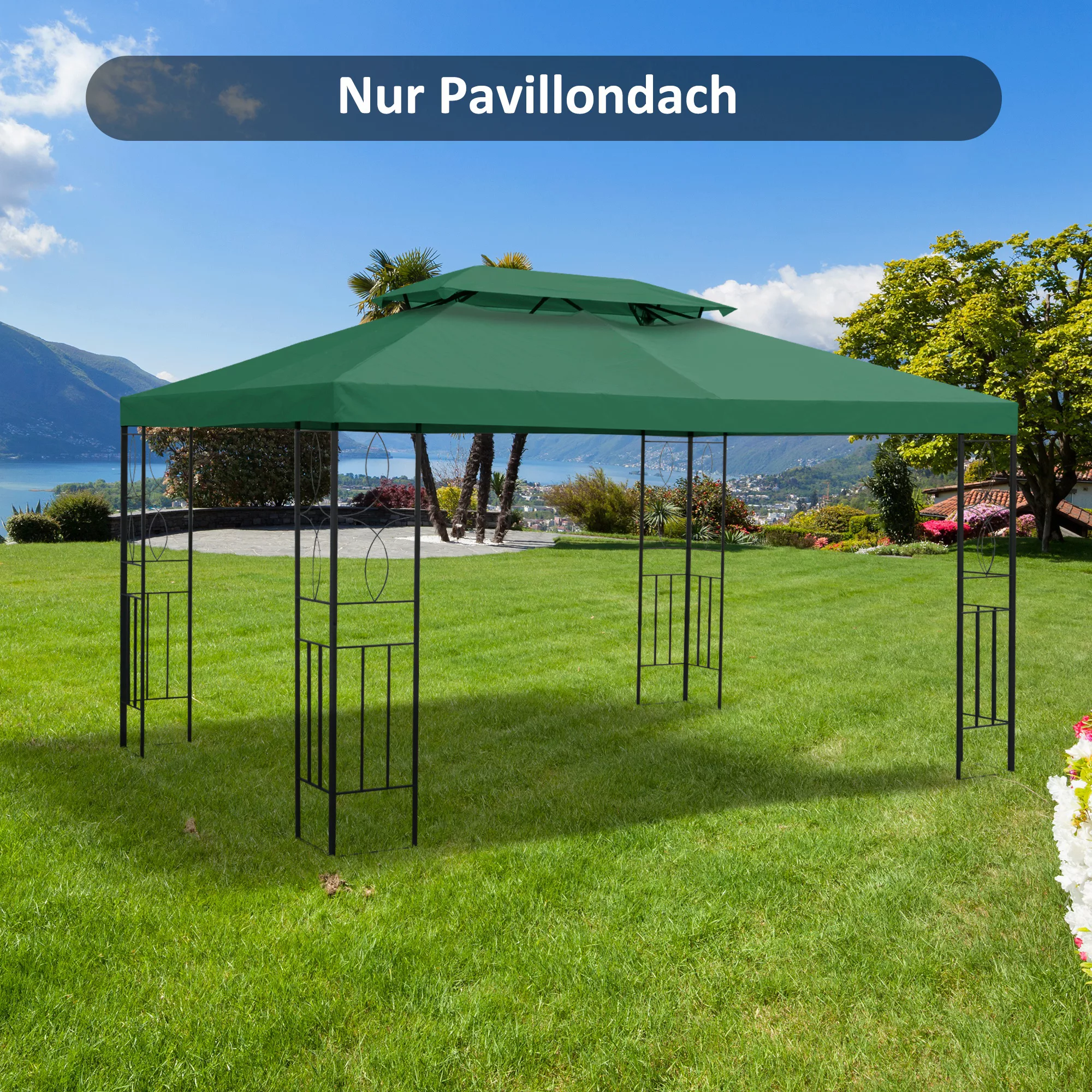 Outsunny Ersatzdach  Pavillondach für Gartenpavillon, Polyester, 3x4m, Grün günstig online kaufen