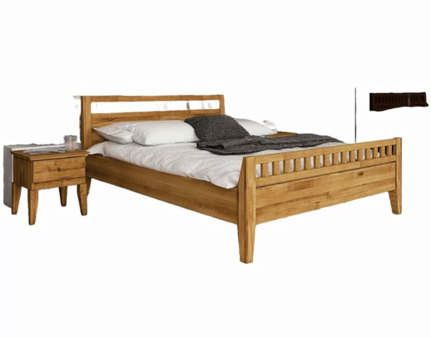 Natur24 Bett Bett Sydo 6 Wildeiche 200x190cm mit Holzkopfteil und hohem Fuß günstig online kaufen