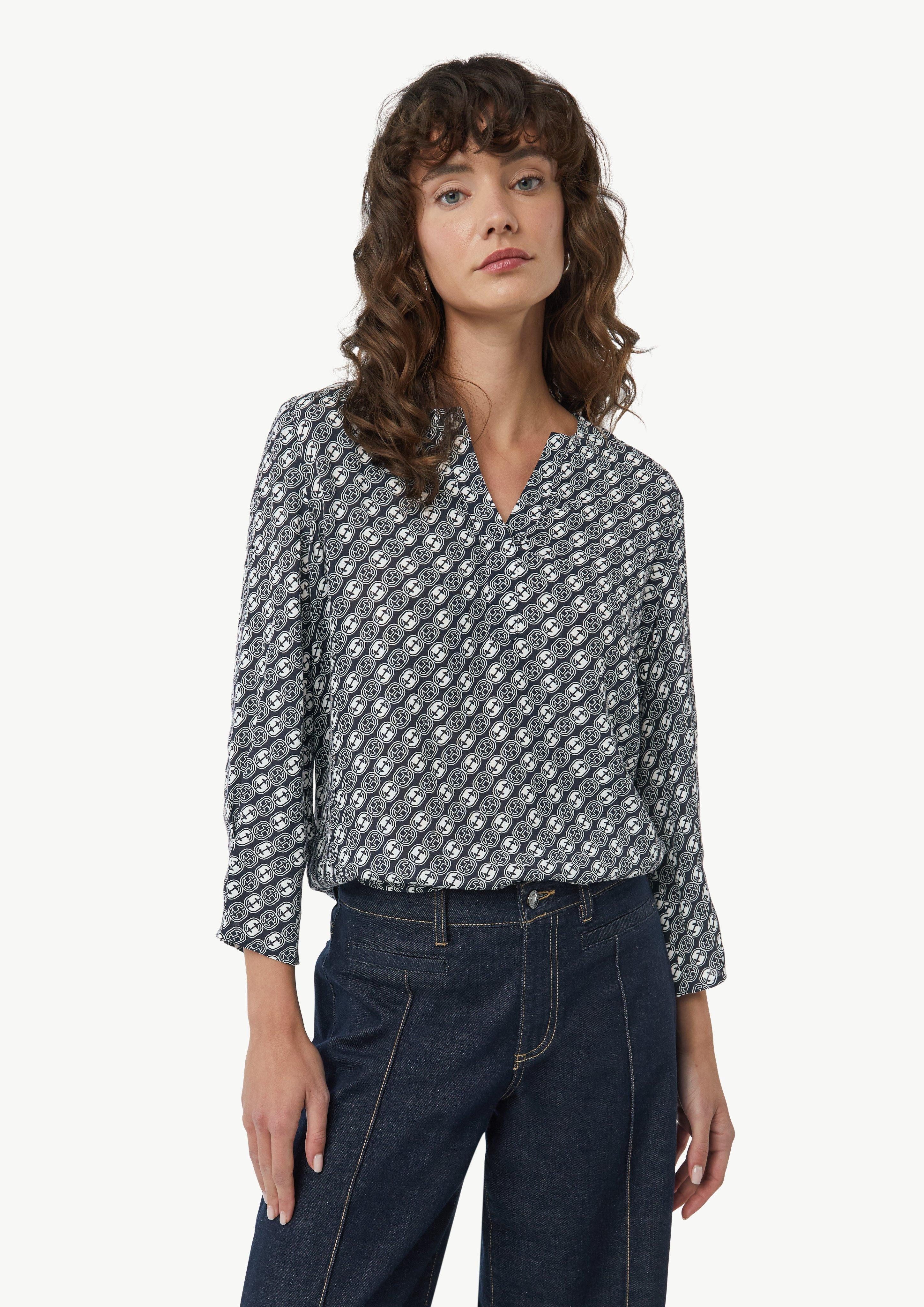 Comma 3/4-Arm-Shirt Crêpe-Bluse mit Icon-Muster Logo günstig online kaufen