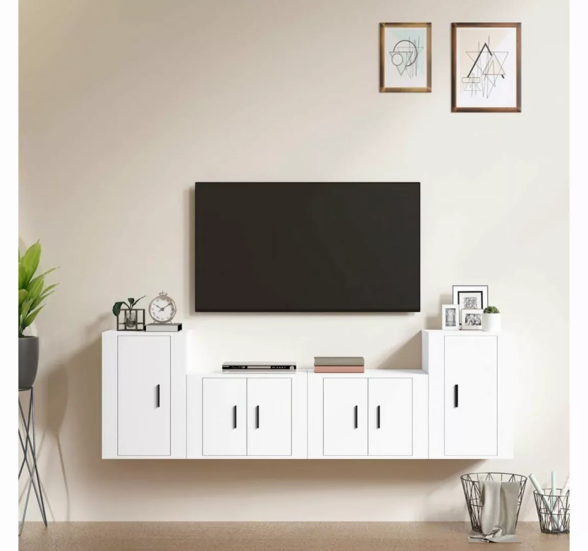 furnicato TV-Schrank 4-tlg. TV-Schrank-Set Weiß Holzwerkstoff günstig online kaufen