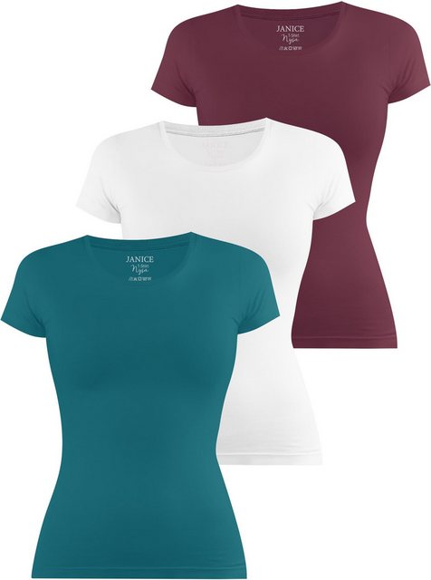 Janice Kurzarmshirt 3 x Damen T-Shirt Nysa Figurbetontes Shirt aus Baumwoll günstig online kaufen