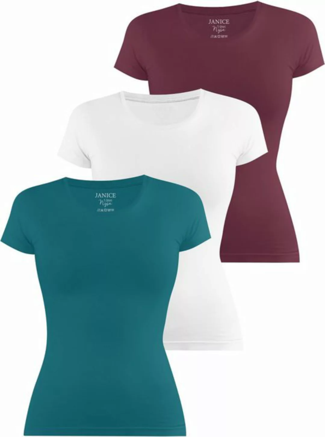 Janice Kurzarmshirt 3 x Damen T-Shirt Nysa Figurbetontes Shirt aus Baumwoll günstig online kaufen