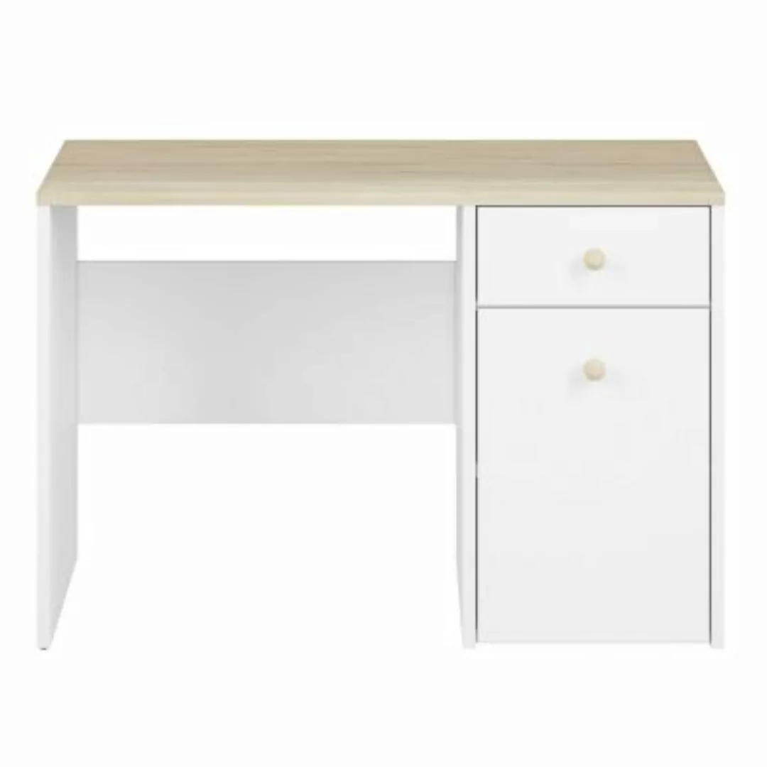 Lomadox Schreibtisch mit Aufbewahrung ELVA-131 in weiß mit Fjord Buche Nb., günstig online kaufen