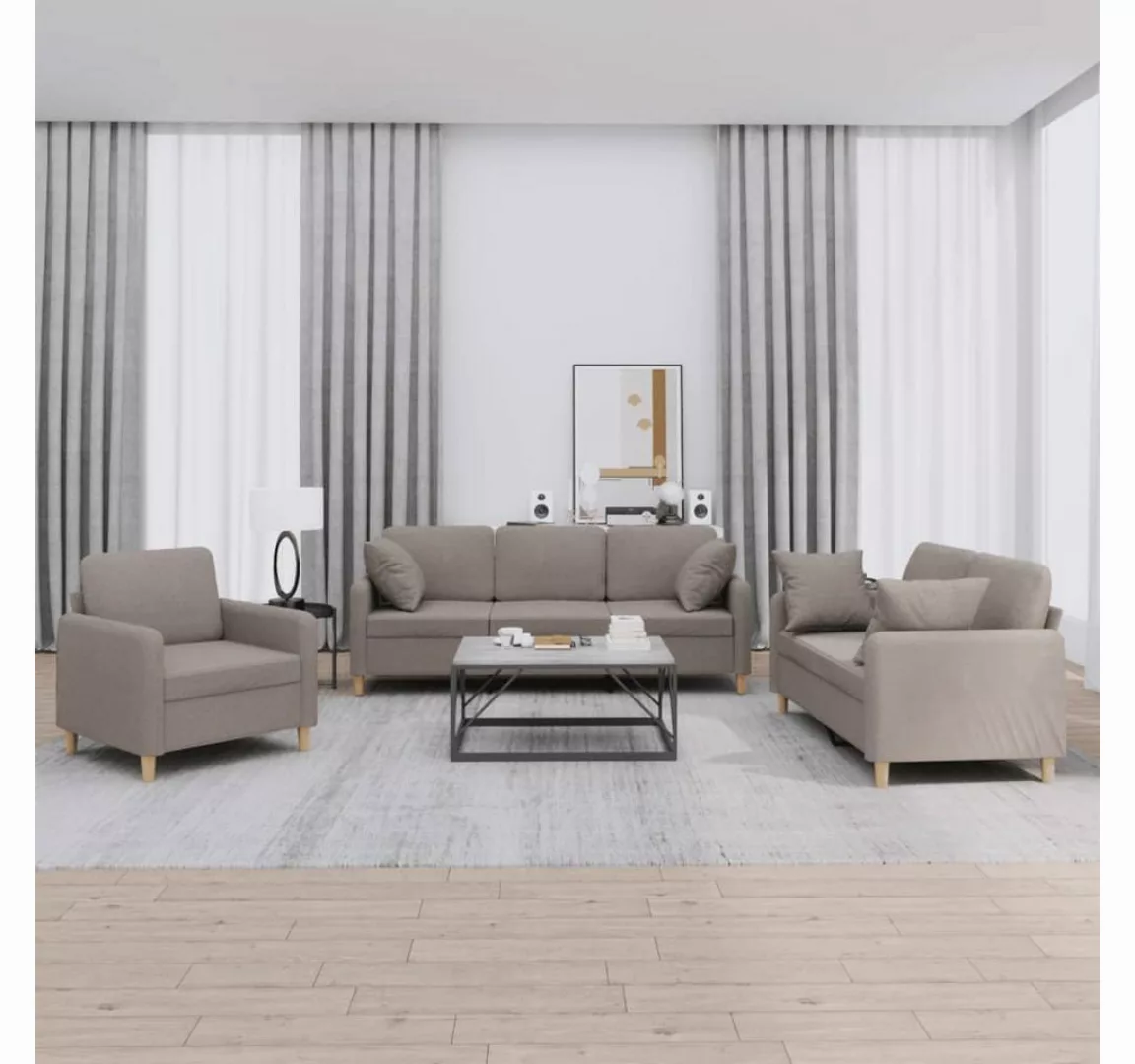 vidaXL Sofa 3-tlg. Sofagarnitur mit Kissen Taupe Stoff günstig online kaufen