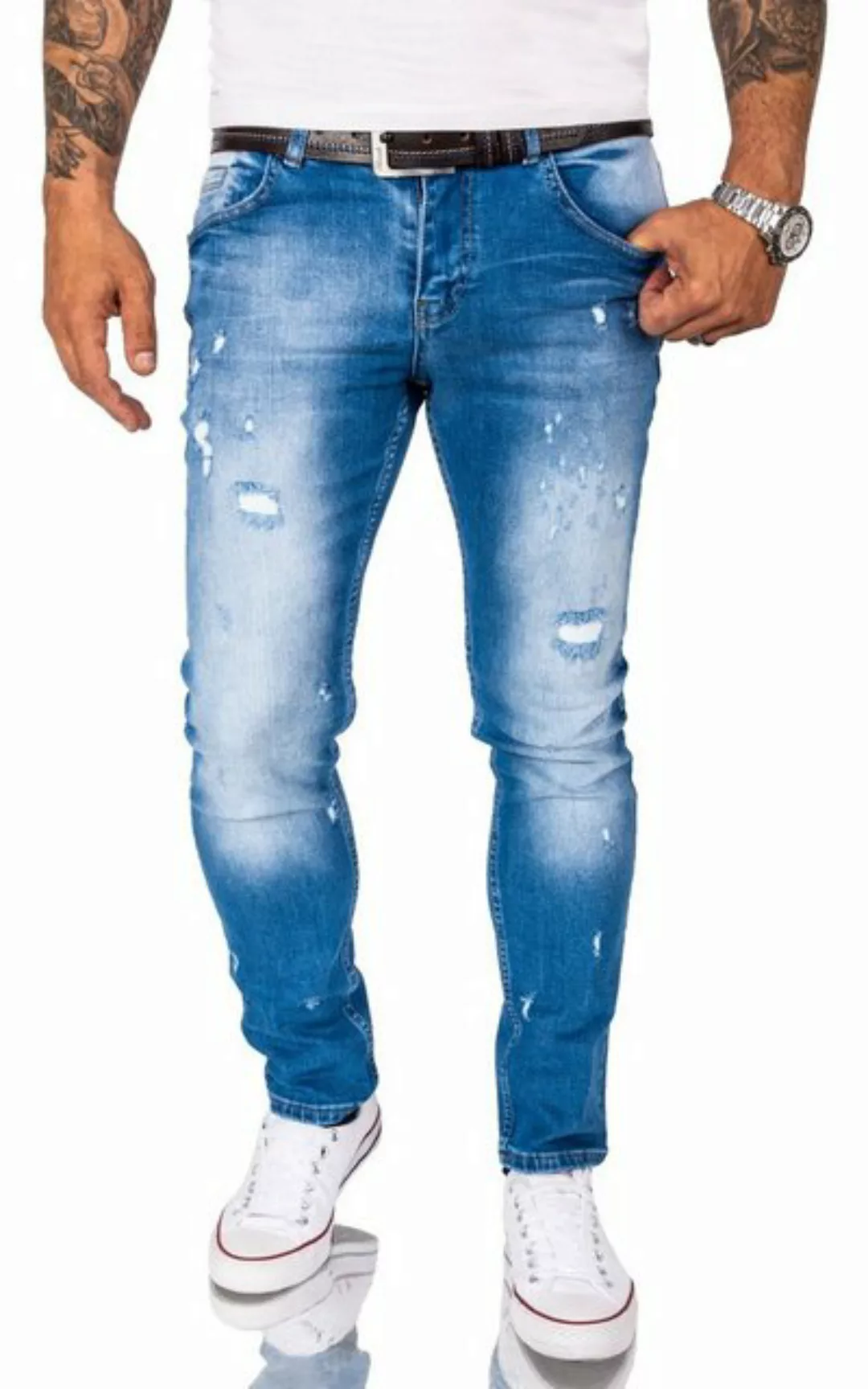 Gelverie Slim-fit-Jeans Herren Jeans Stonewashed Hellblau G-203 günstig online kaufen