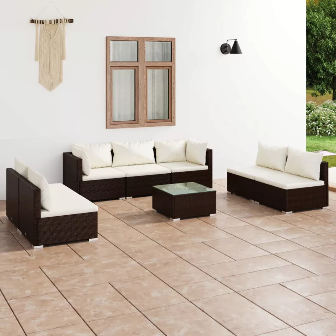 Vidaxl 8-tlg. Garten-lounge-set Mit Kissen Poly Rattan Braun günstig online kaufen