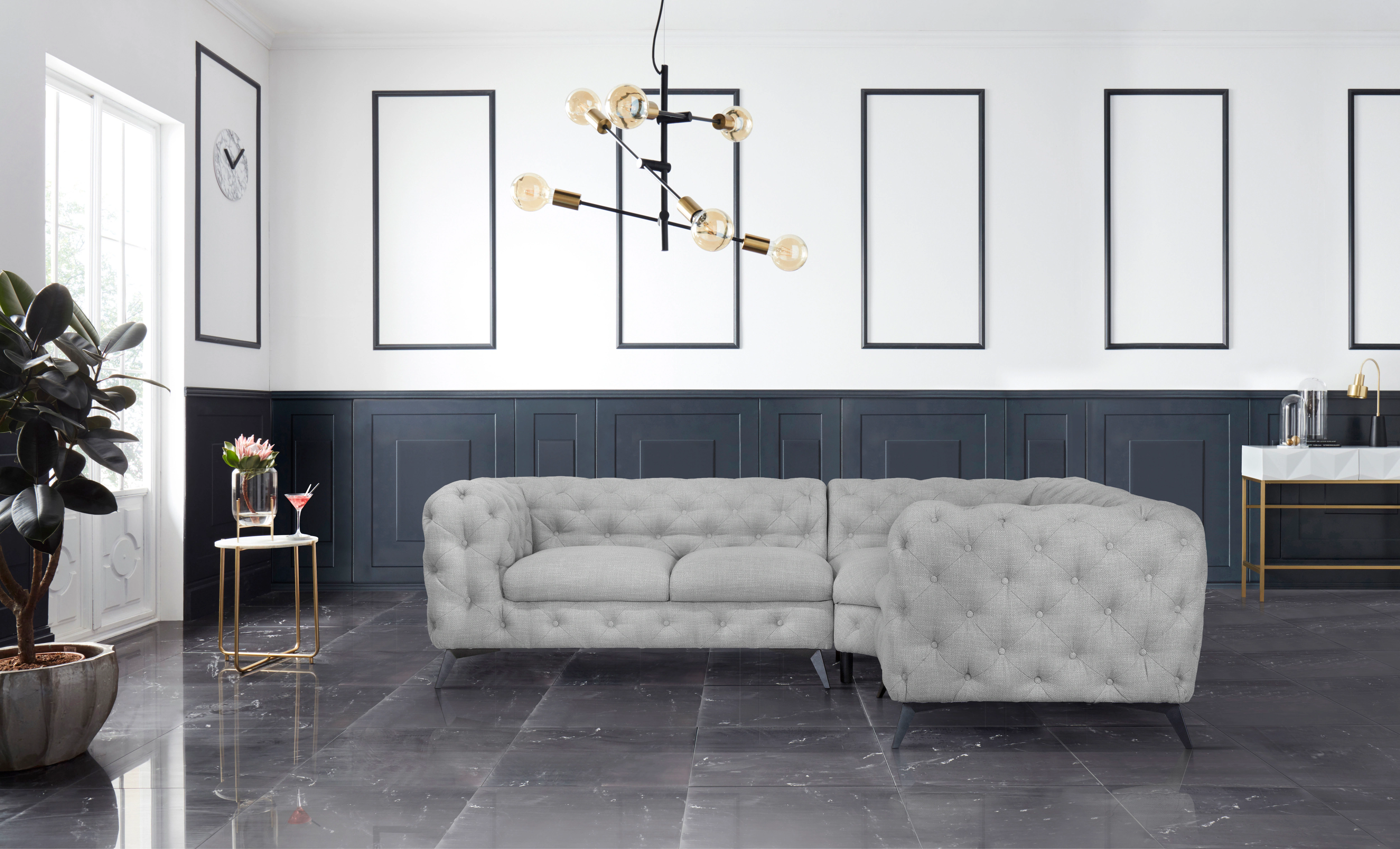 Leonique Chesterfield-Sofa "Ecksofa GLYNIS L-Form mit Wellenunterfederung, günstig online kaufen