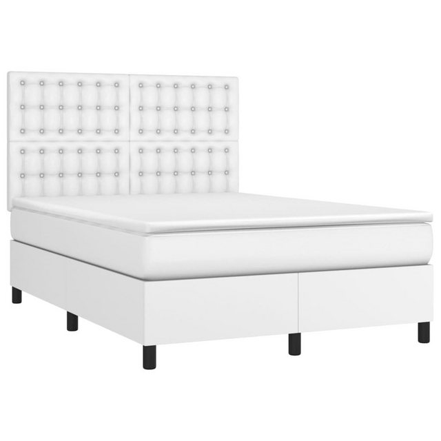 vidaXL Bett Boxspringbett mit Matratze & LED Weiß 140x200 cm Kunstleder günstig online kaufen