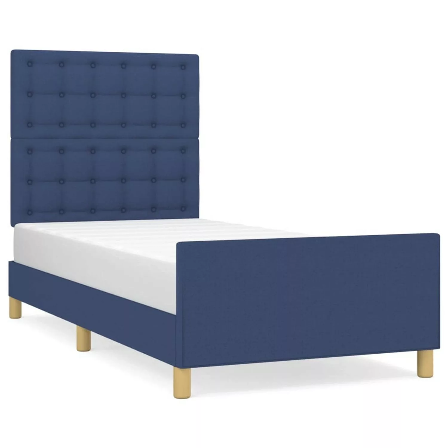 vidaXL Bett, Bettgestell mit Kopfteil Blau 90x190 cm Stoff günstig online kaufen