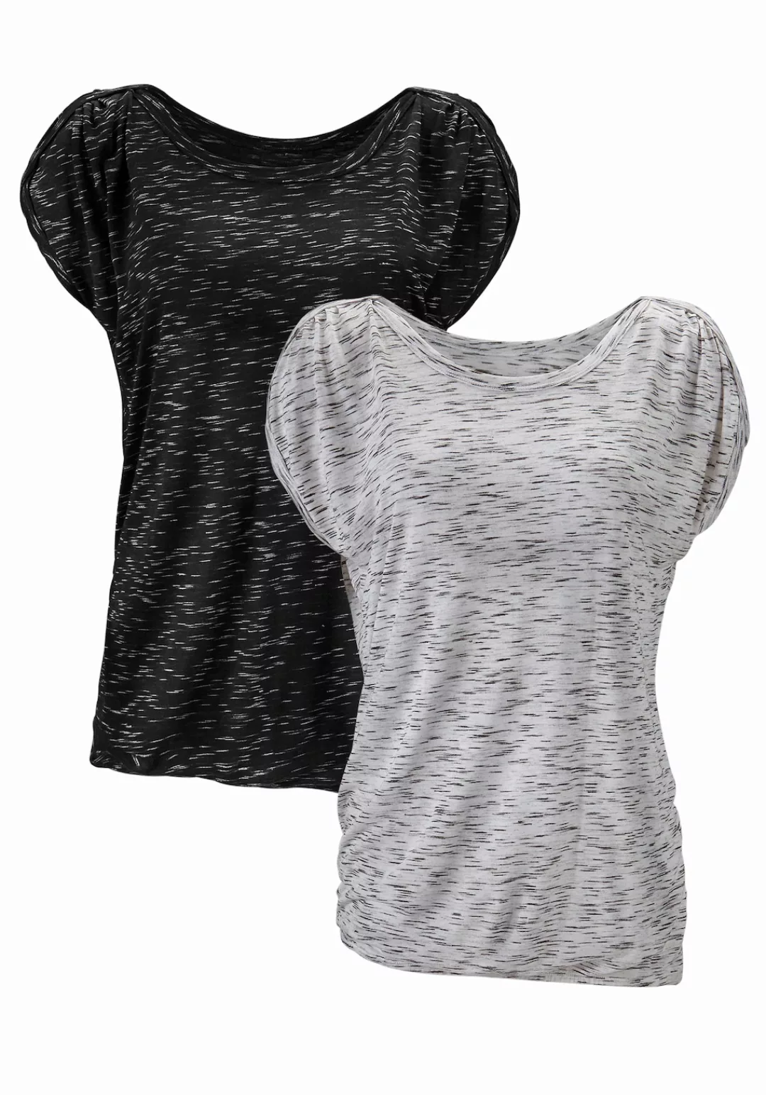 LASCANA Kurzarmshirt "mit Schulterraffung", (2er-Pack), aus weicher Viskose günstig online kaufen