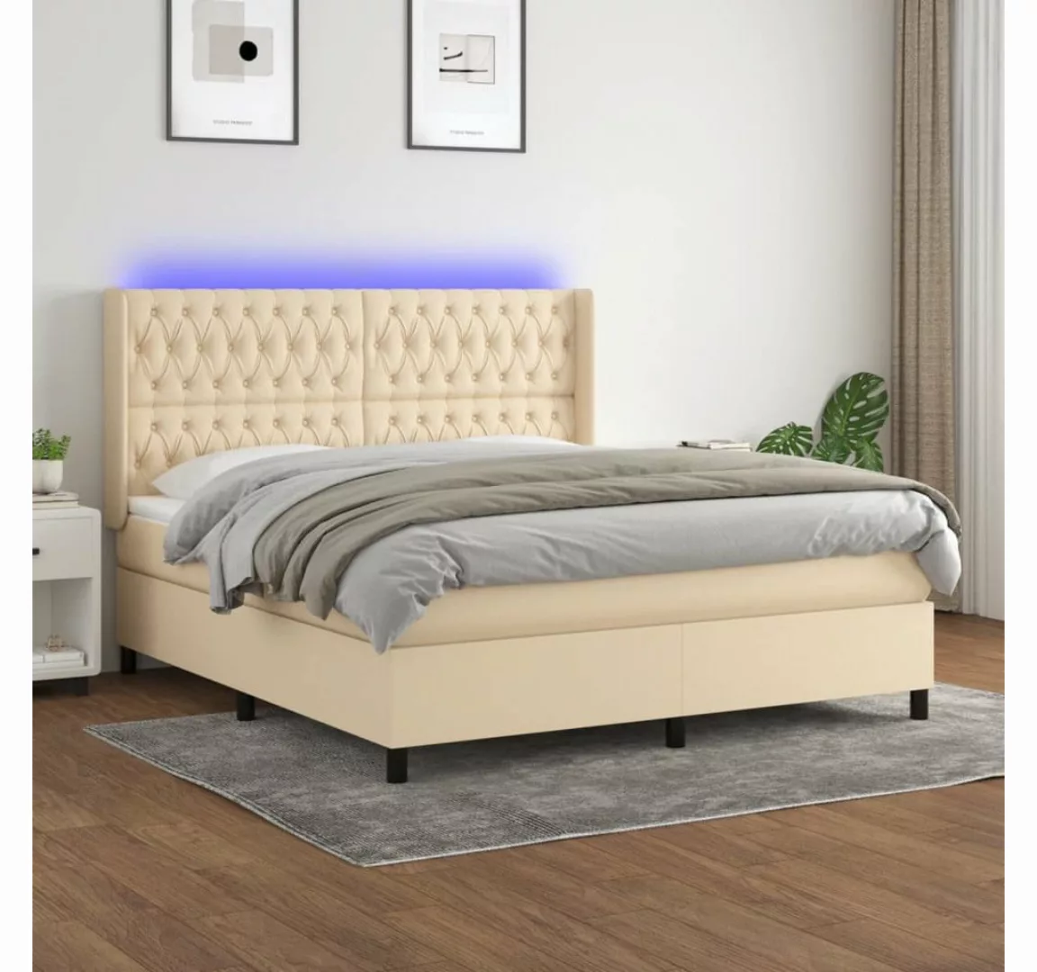 vidaXL Boxspringbett Boxspringbett mit Matratze LED Creme 180x200 cm Stoff günstig online kaufen