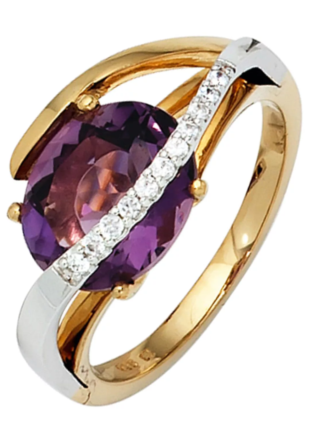 JOBO Diamantring, 585 Gold bicolor mit Amethyst und 11 Diamanten günstig online kaufen