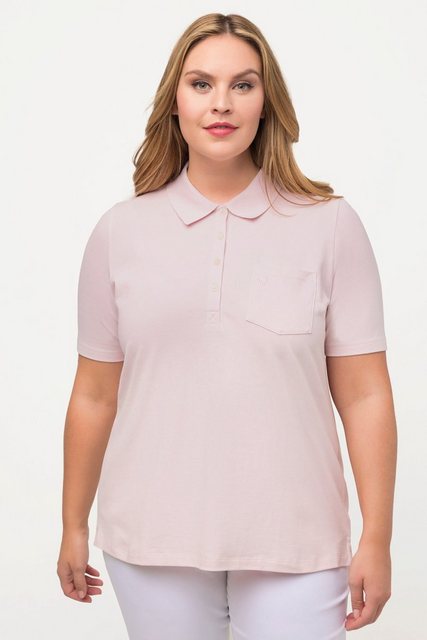 Ulla Popken T-Shirt Poloshirt Ajour-Rhomben Polokragen Halbarm günstig online kaufen