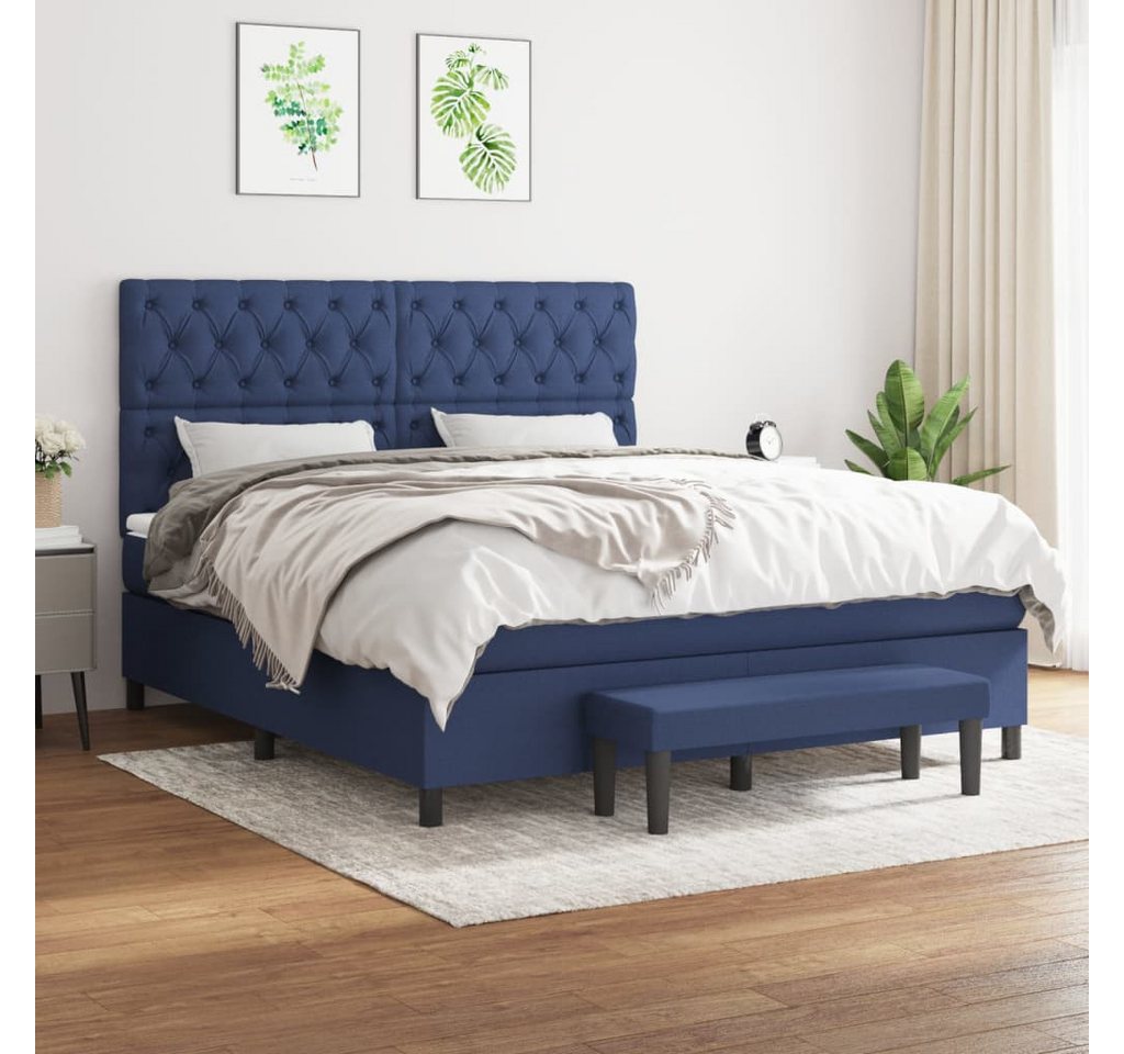 vidaXL Boxspringbett Boxspringbett mit Matratze Blau 160x200 cm Stoff Bett günstig online kaufen