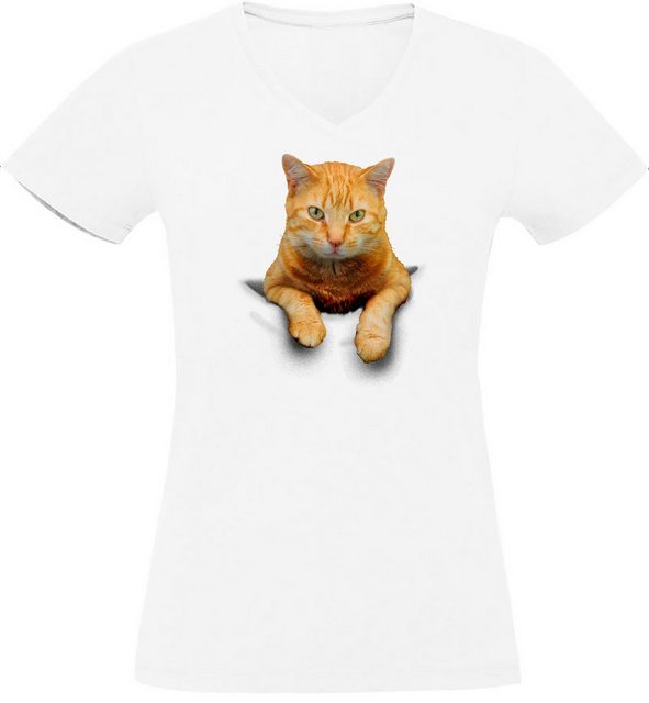 MyDesign24 T-Shirt Damen Katzen Print Shirt bedruckt - Gelbe Katze in der T günstig online kaufen