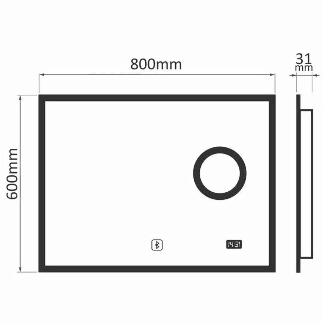 Aquamarin Badezimmerspiegelschrank Badspiegel mit LED - Touchschalter, Digi günstig online kaufen