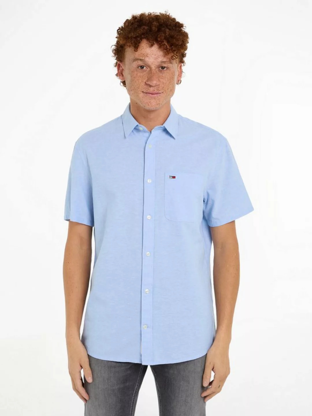 Tommy Jeans Kurzarmhemd TJM REG LINEN BLEND SS SHIRT mit Logostickerei günstig online kaufen