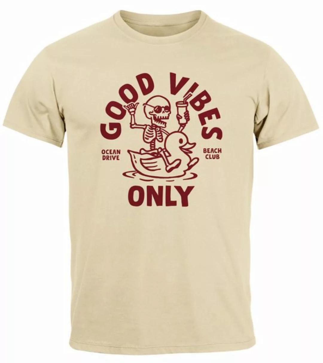 Neverless Print-Shirt Herren T-Shirt Printshirt Spruch Good Vibes Only Skel günstig online kaufen