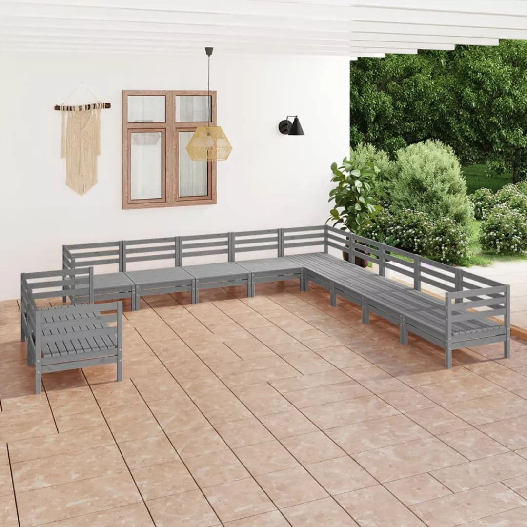 11-tlg. Garten-lounge-set Massivholz Kiefer Grau günstig online kaufen