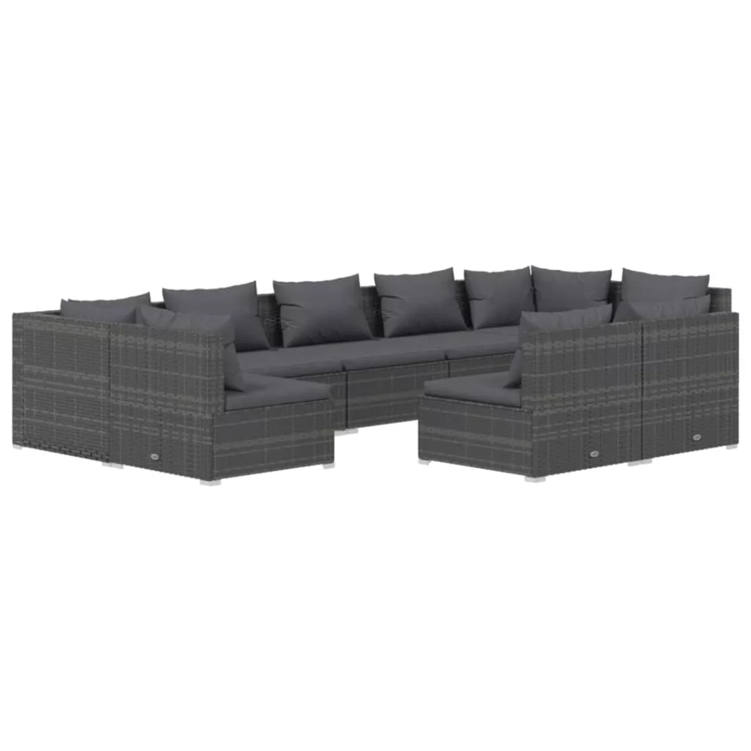 Vidaxl 9-tlg. Garten-lounge-set Mit Kissen Grau Poly Rattan günstig online kaufen