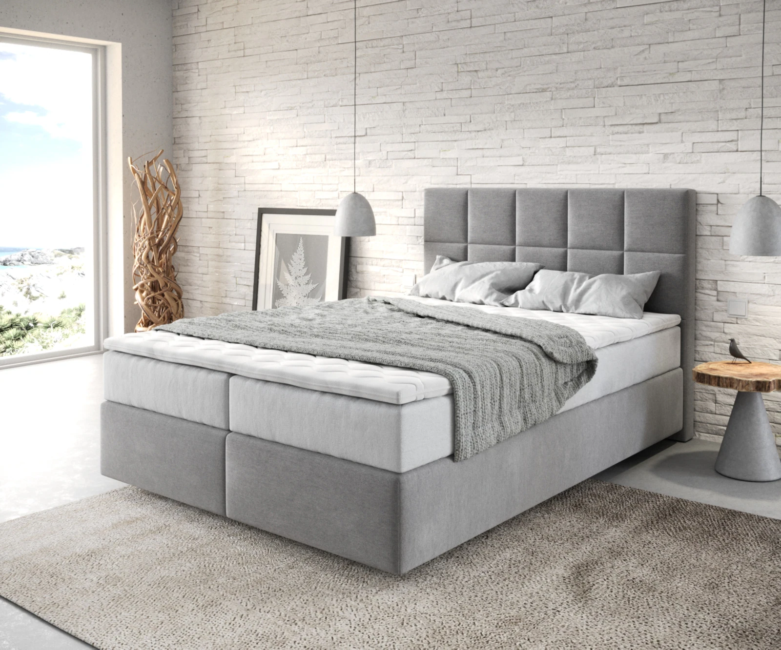 Boxspringbett Dream-Fine 140x200 cm Mikrofaser Grau mit TFK Matratze und Vi günstig online kaufen