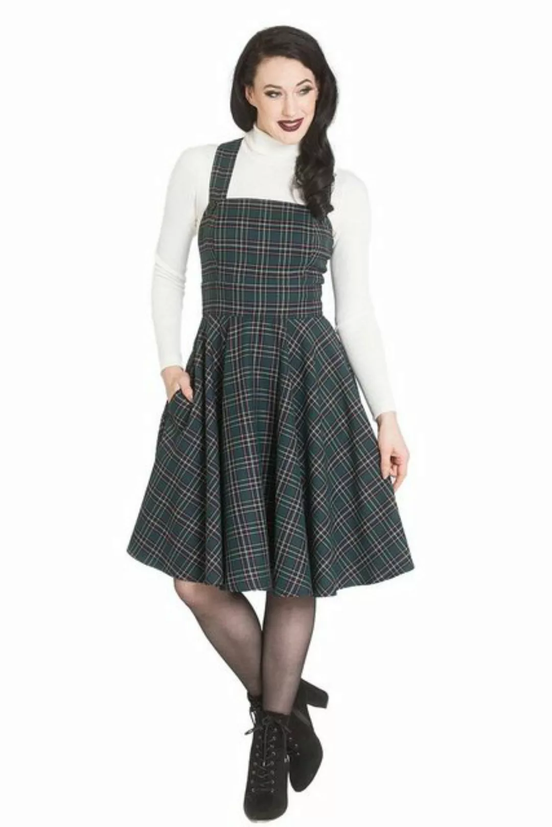 Hell Bunny A-Linien-Kleid Peebles Pinafore Dress Tartan Grün Retro Vintage günstig online kaufen