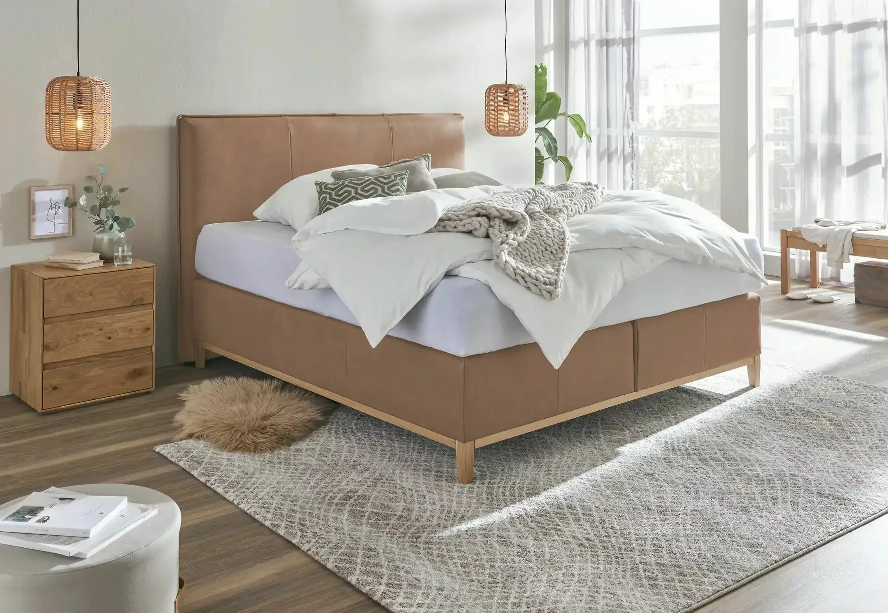 Boxspringbett Echtleder-Bezug Lyon ¦ braun ¦ Maße (cm): B: 168 H: 121 Bette günstig online kaufen