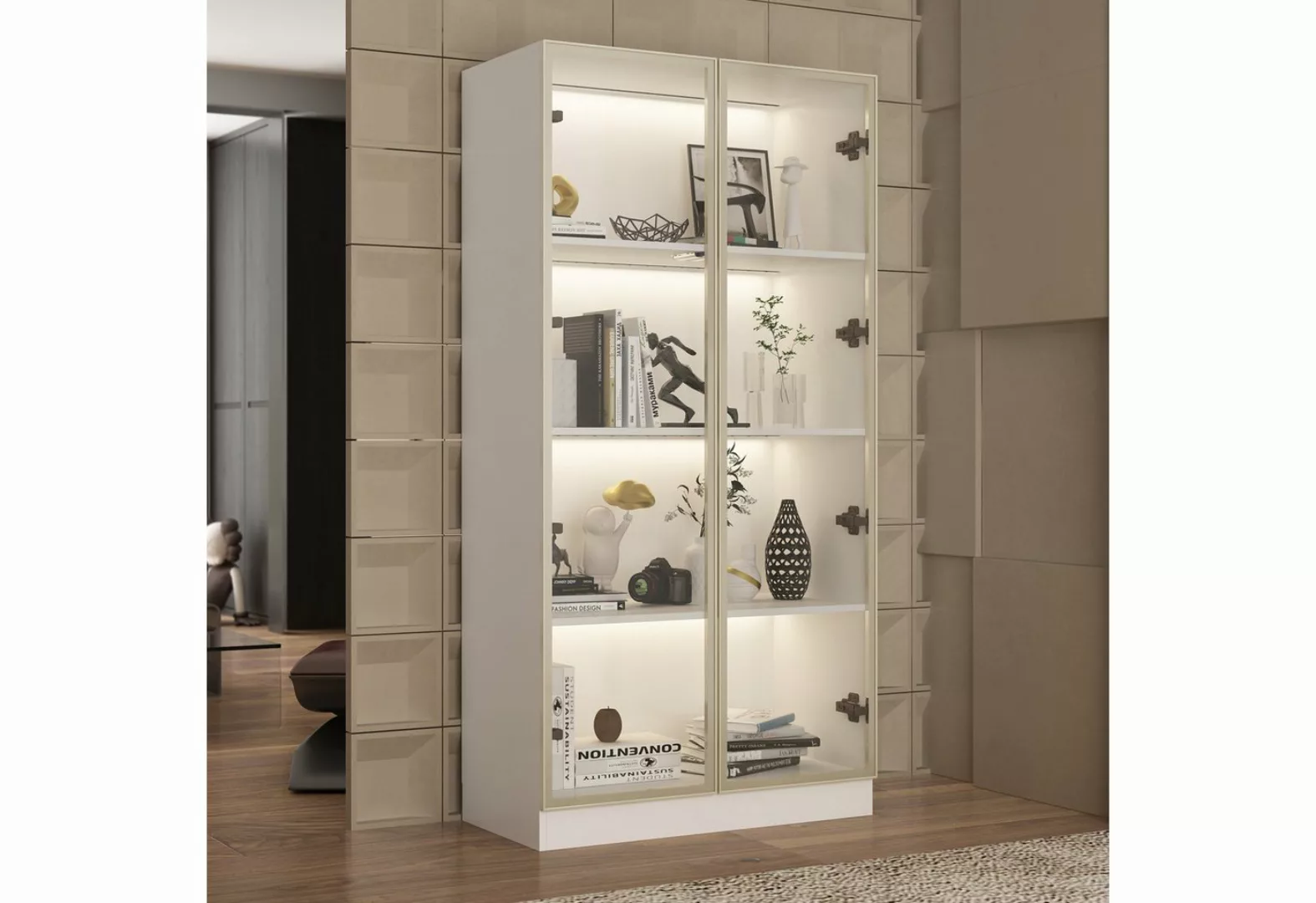 FUFU&GAGA Vitrine Vitrinenschrank mit Glastüren und Beleuchtung 160 CM günstig online kaufen