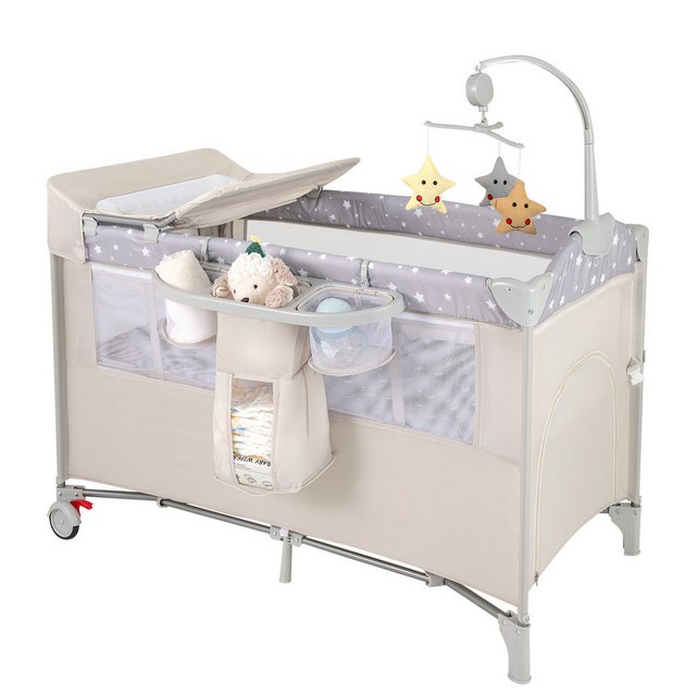 COSTWAY Baby-Reisebett 2 Ebenen 4 in 1 Babybett, mit Matratze & Spieluhr günstig online kaufen