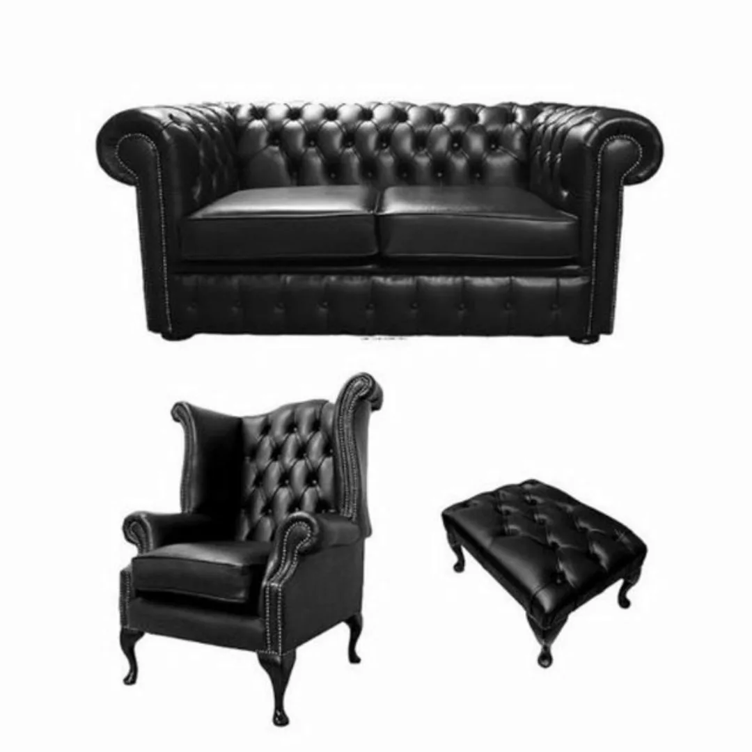 JVmoebel Chesterfield-Sofa Chesterfield Leder Textil Sofagarnitur Ohrensess günstig online kaufen