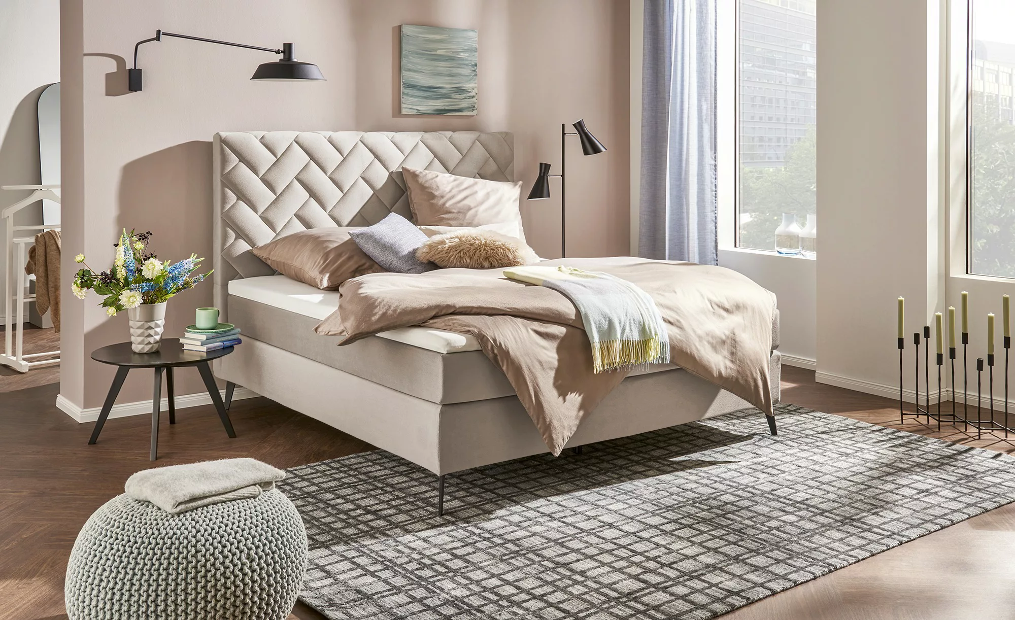 SKAGEN BEDS Boxspringbett  Weave ¦ beige ¦ Maße (cm): B: 200 H: 122 Betten günstig online kaufen