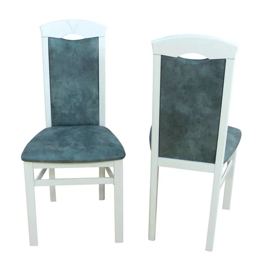Stuhl Set in Weiß Holz Grau Blau Microfaser (2er Set) günstig online kaufen