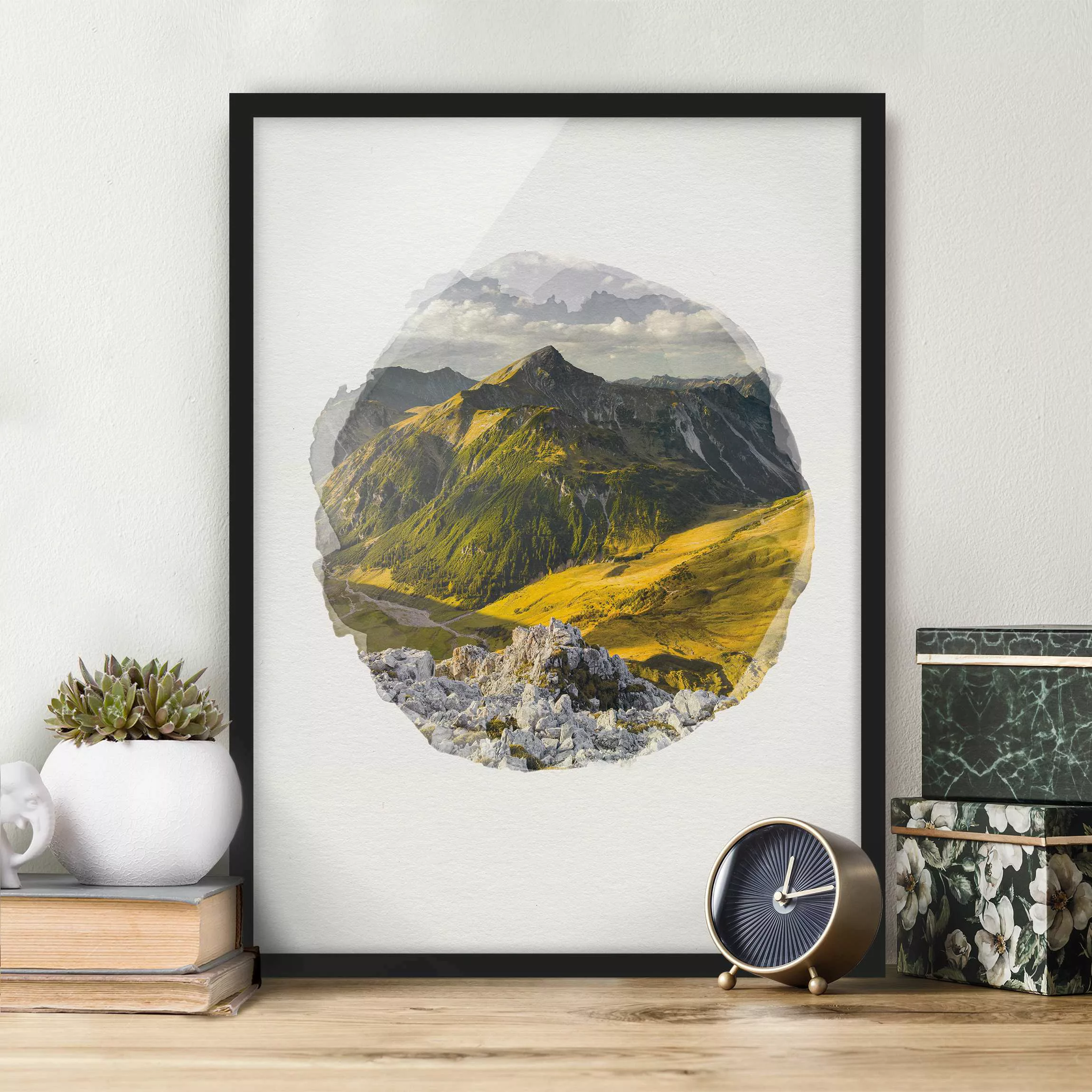 Bild mit Rahmen Natur & Landschaft - Hochformat Wasserfarben - Berge und Ta günstig online kaufen