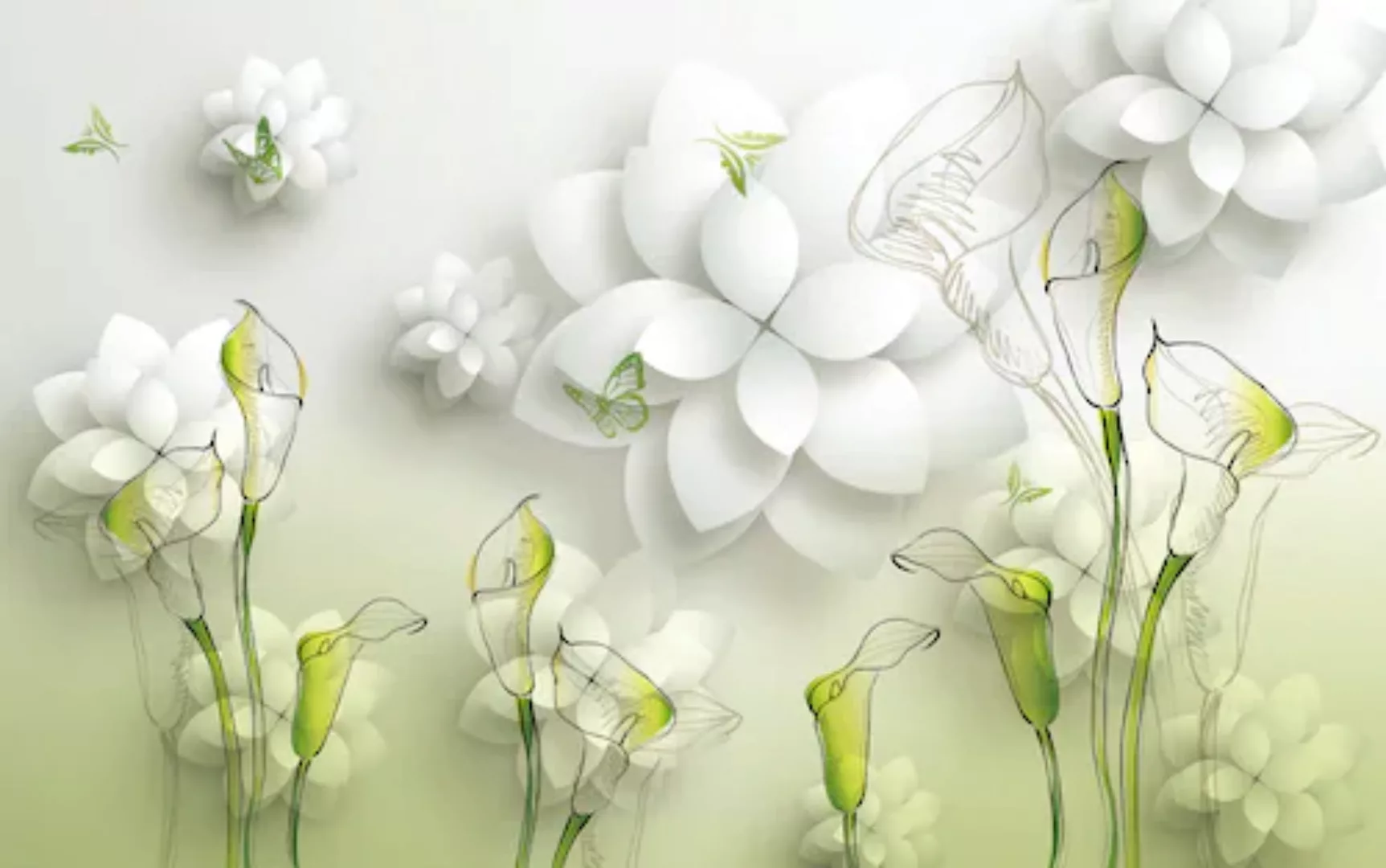 Papermoon Fototapete »Muster mit Blumen weiß gold« günstig online kaufen