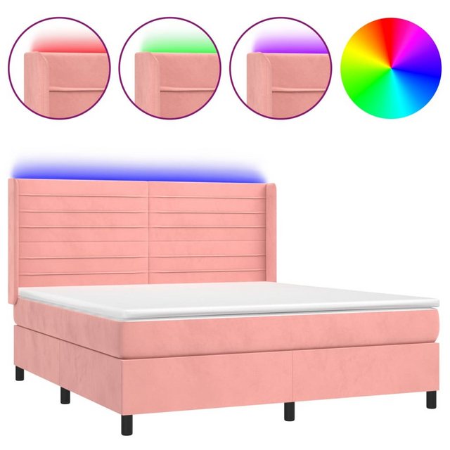 vidaXL Boxspringbett Boxspringbett mit Matratze und LED Samt (180 x 200 cm, günstig online kaufen