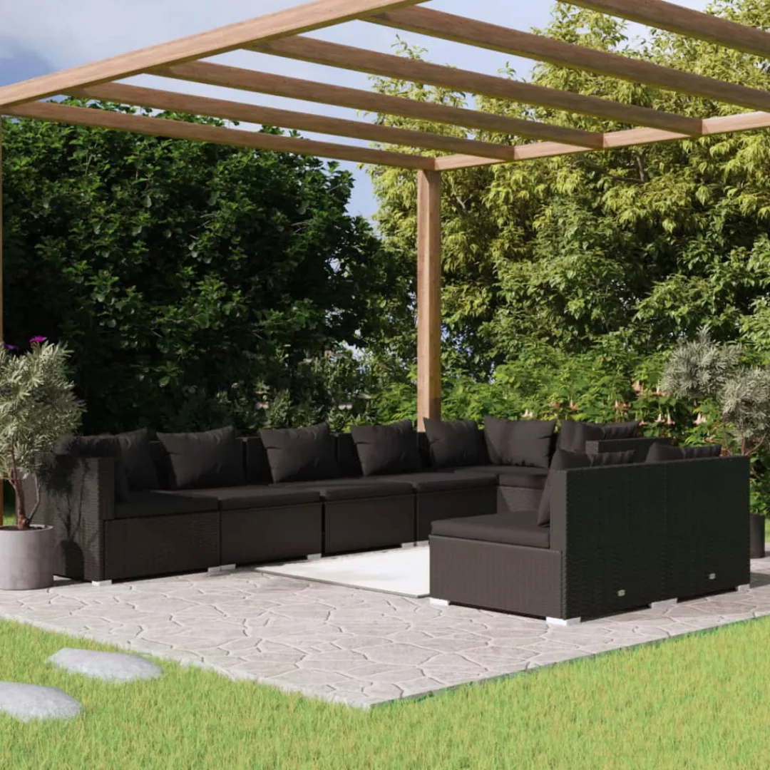 Vidaxl 8-tlg. Garten-lounge-set Mit Kissen Schwarz Poly Rattan günstig online kaufen