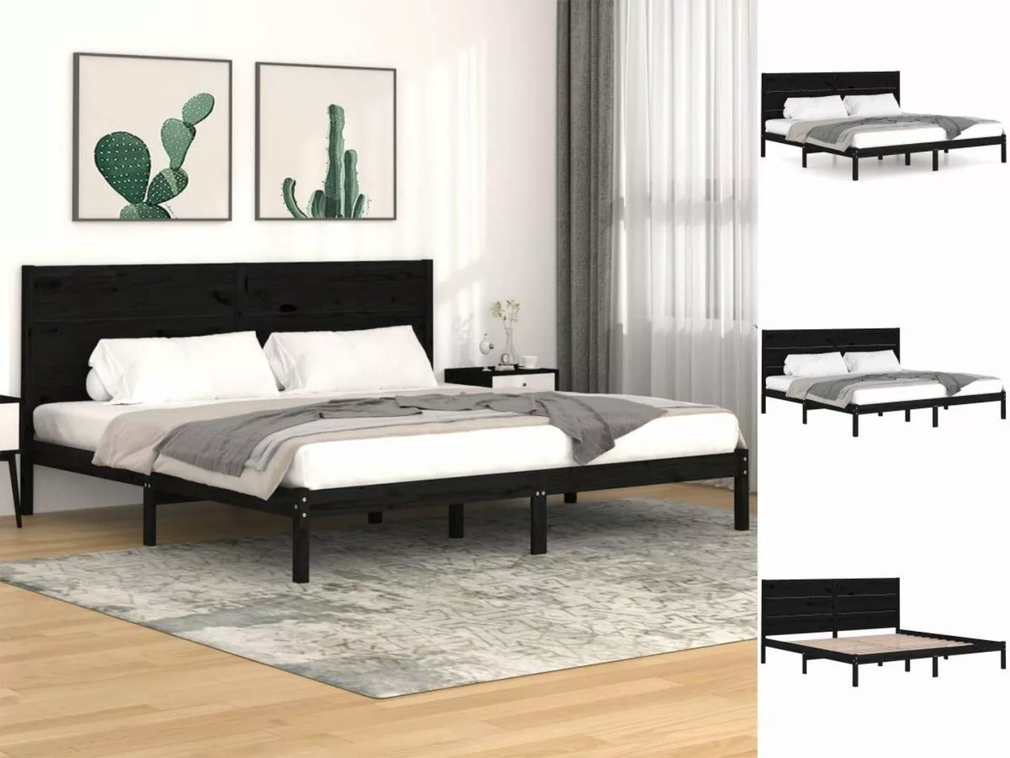 vidaXL Bettgestell Massivholzbett Schwarz Kiefer 200x200 cm Bett Bettgestel günstig online kaufen