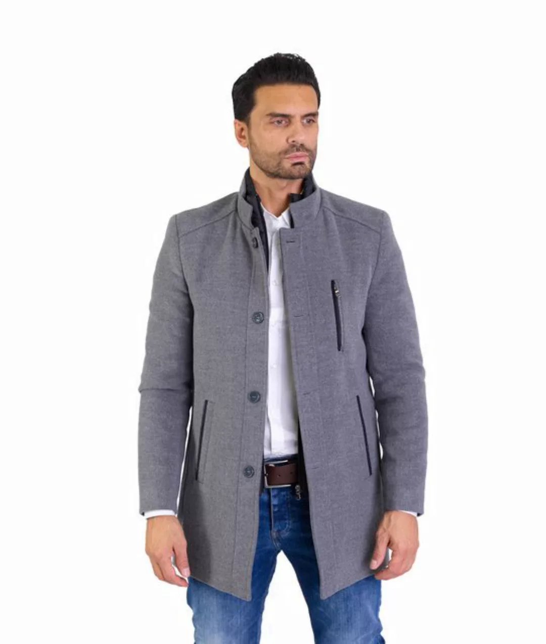 Denim Distriqt Wintermantel Herren Slim Fit Wintermantel Stehkragen Grau 56 günstig online kaufen