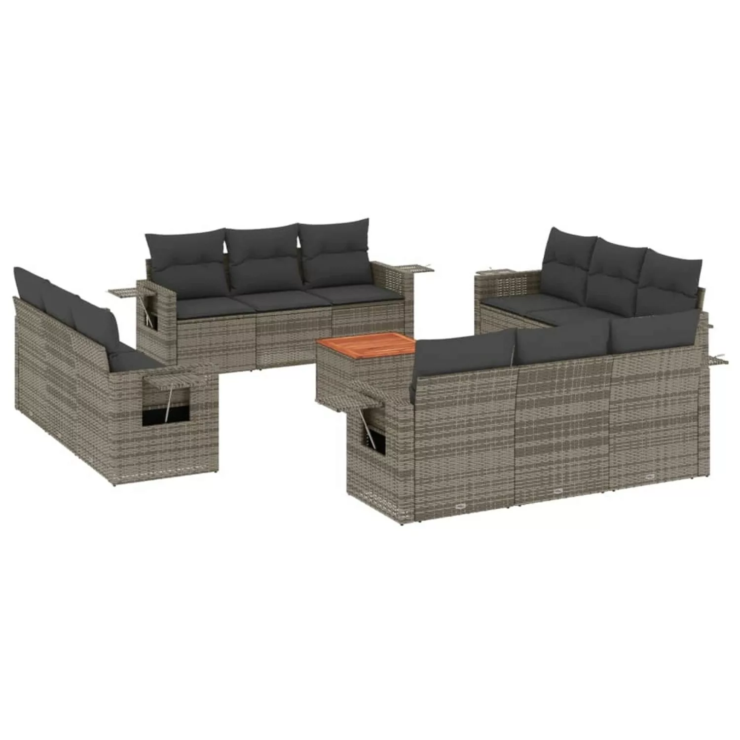 vidaXL 13-tlg Garten-Sofagarnitur mit Kissen Grau Poly Rattan Modell 43 günstig online kaufen