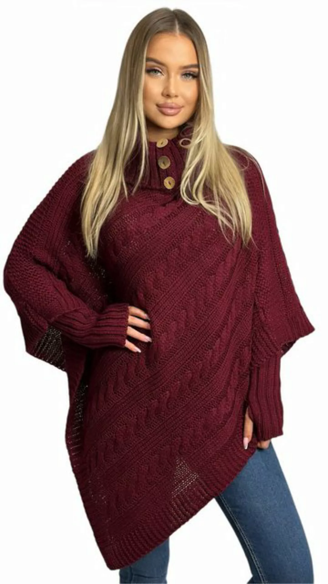 Mississhop Strickponcho Poncho Strick Sweatshirt Pullover Umhang Überwurf m günstig online kaufen