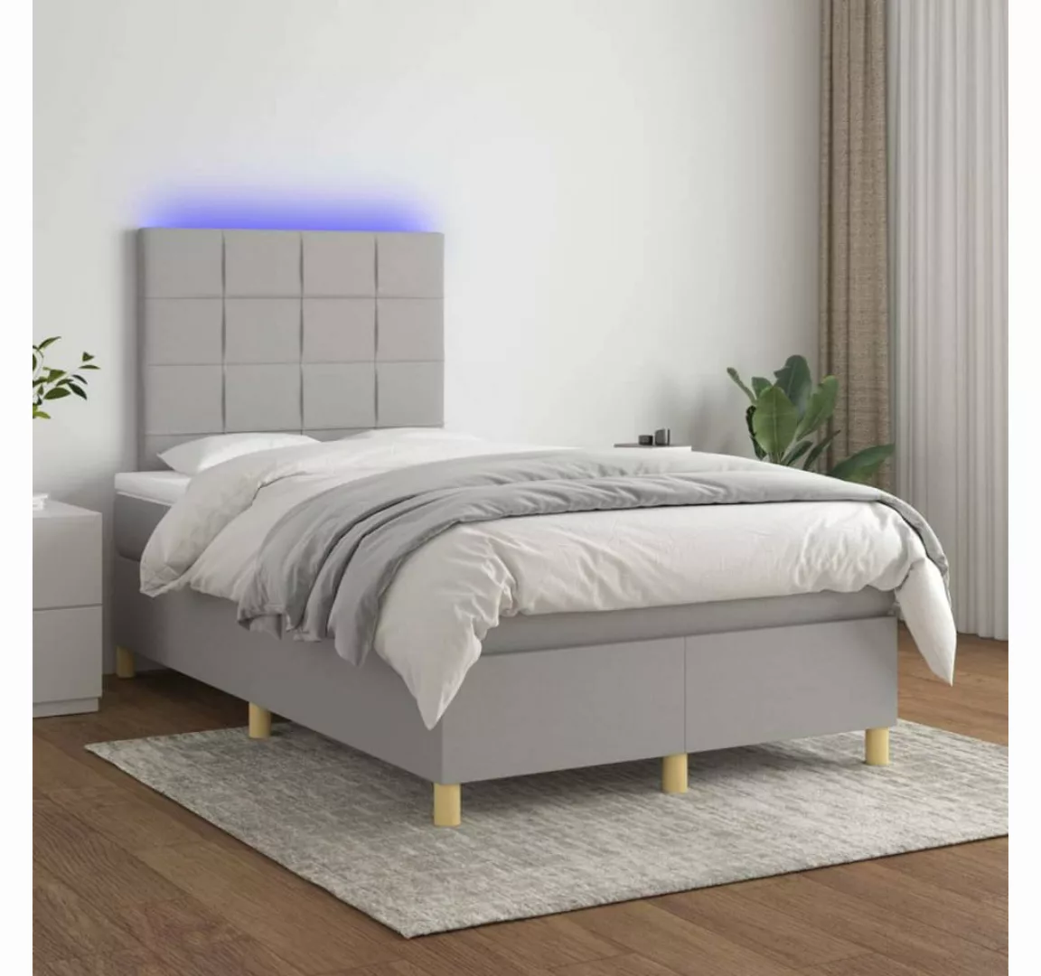 vidaXL Boxspringbett (120 x 200 cm, Quadrate, Hellgrau), mit LED günstig online kaufen