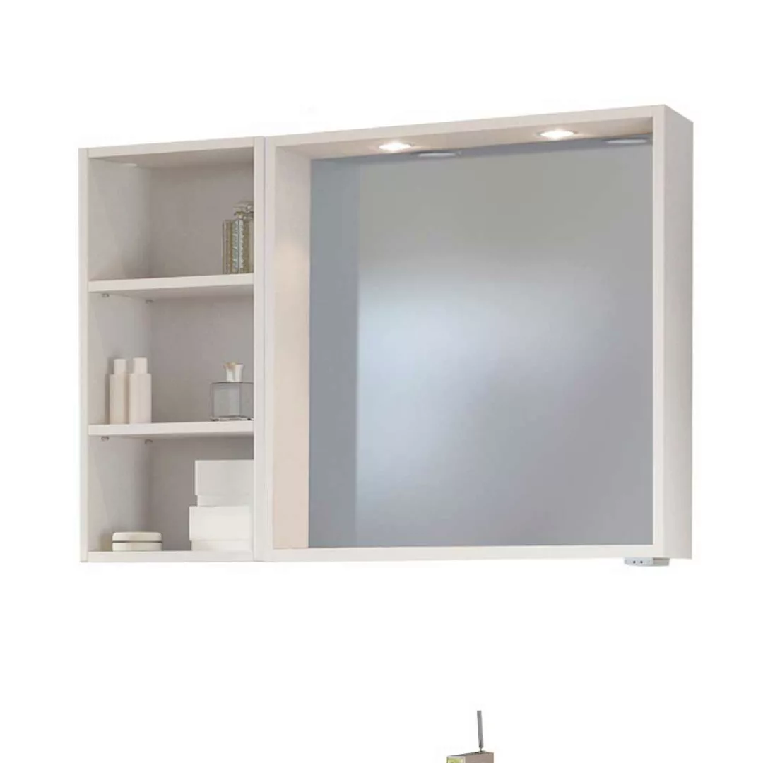 Badspiegel und Waschtisch mit Regal Weiß und Wildeiche Dekor (dreiteilig) günstig online kaufen